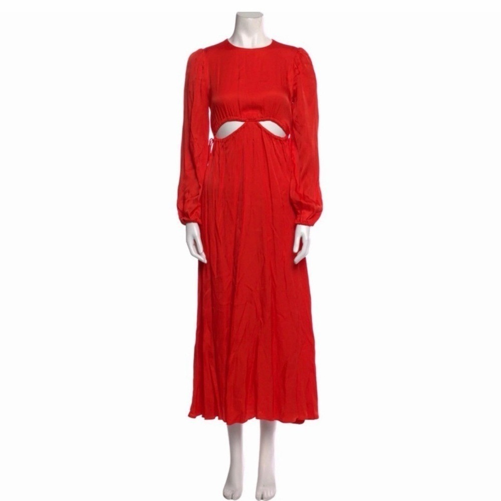 FARM Rio Maxi Dress Medium Long Sleeve Beaded Tassel Cut Out Accents Red